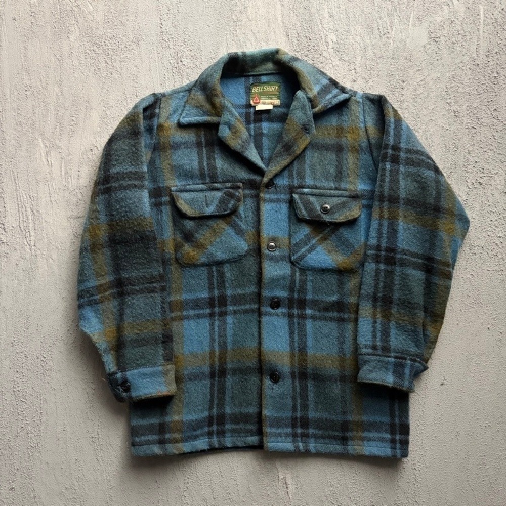 Vintage Bell Shirt Wool Jacket Small Blue 1960s Plaid Wool Canada Shacket